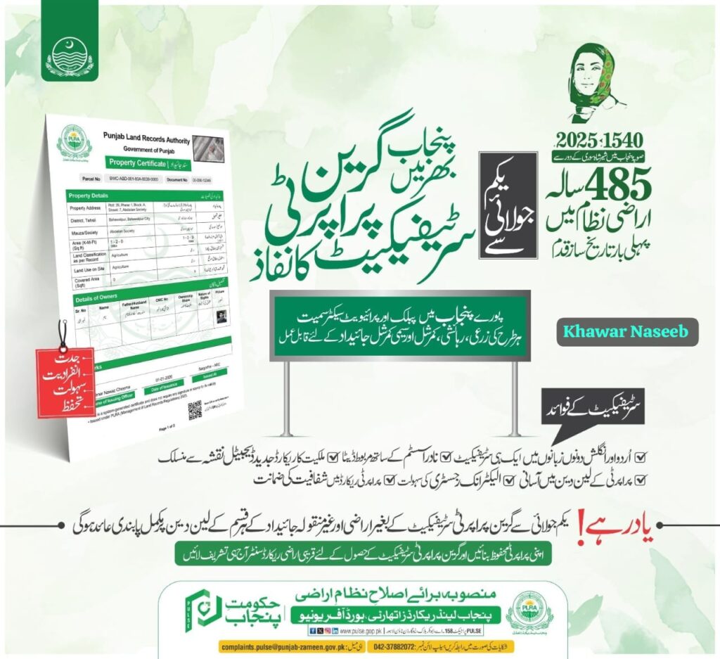 Green Property Certificate to be implemented across Punjab